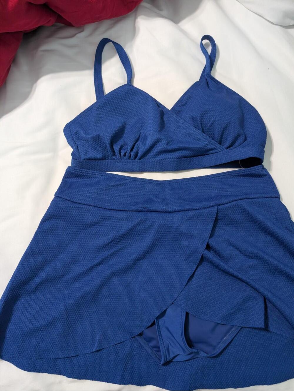 NWT Tahari 2 Piece Swimsuit Blue Bikini Top and Swim Skirt xl